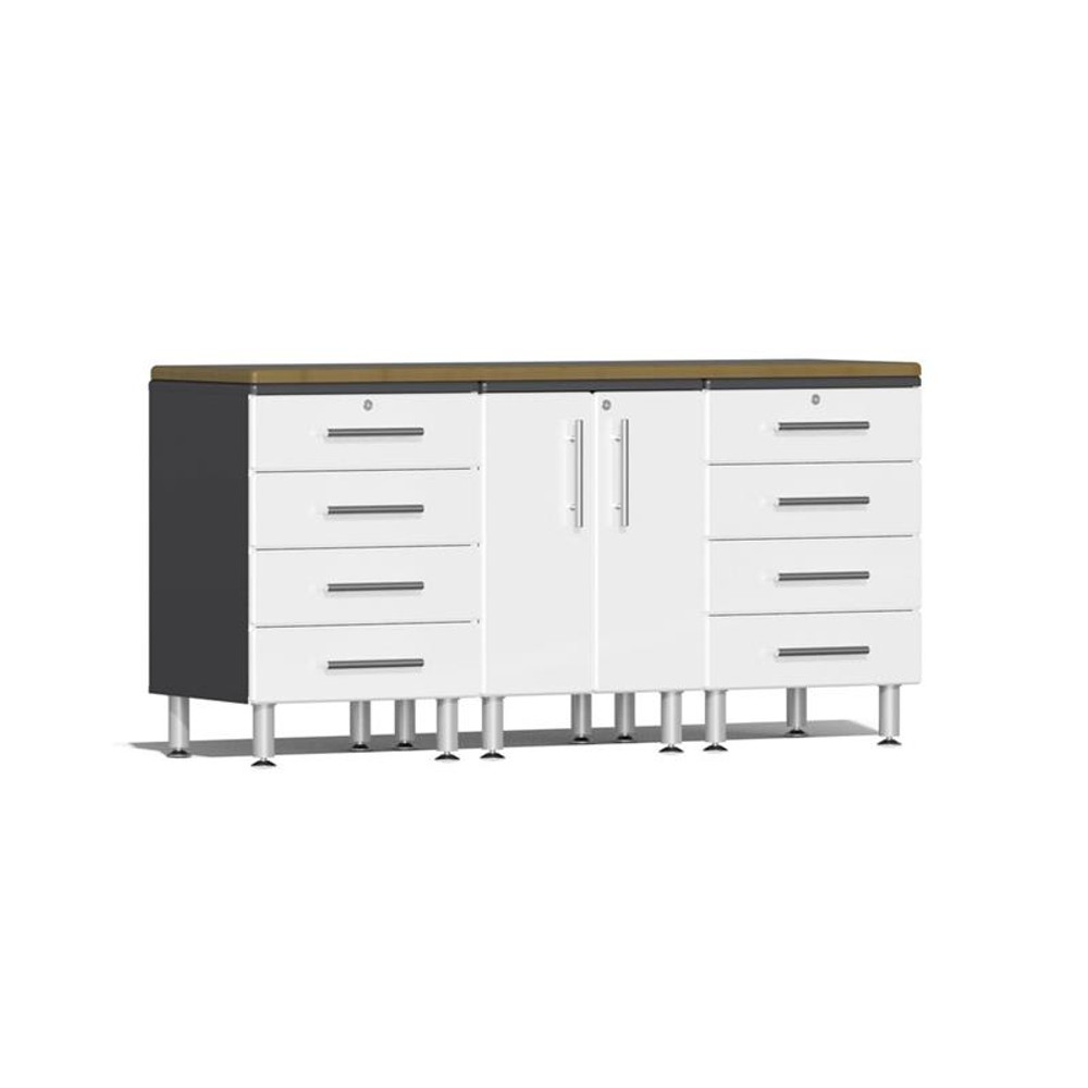 Ulti-MATE Garage 2.0 Series White Metallic 4-Piece Workstation Kit with Bamboo Worktop