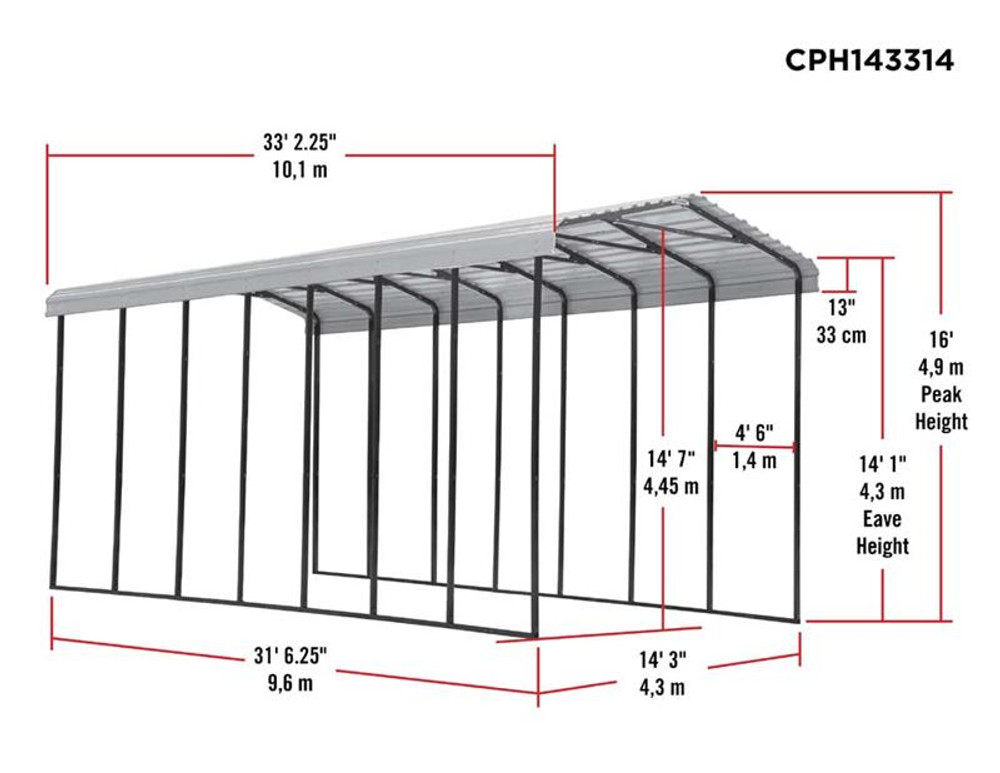 Arrow RV Carport, 14 x 33 x 14 - Eggshell