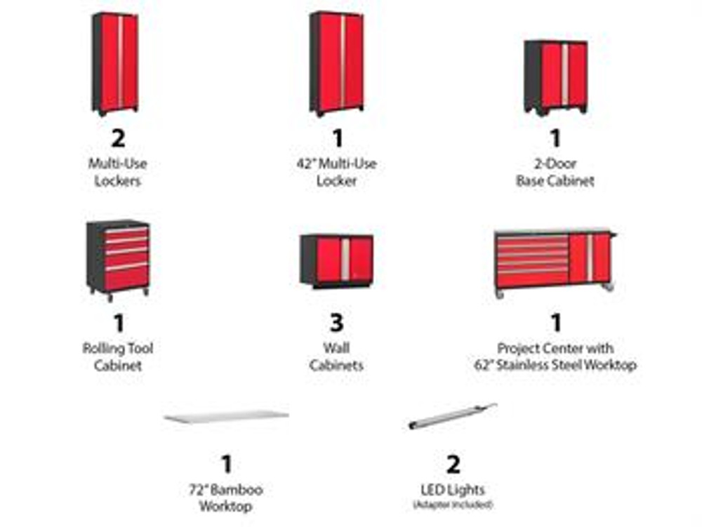 NewAge Bold 3.0 Red 10 PC Set w/Stainless Steel Worktops & LED Lights