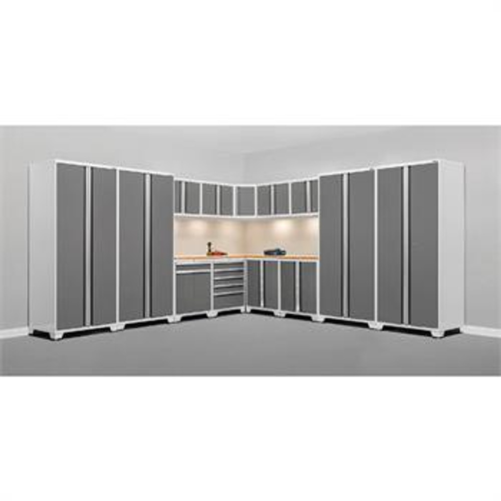 NewAge Pro Series 3.0 White w/Platinum Door 16 Piece Corner Set w/Bamboo Top & LED Lights