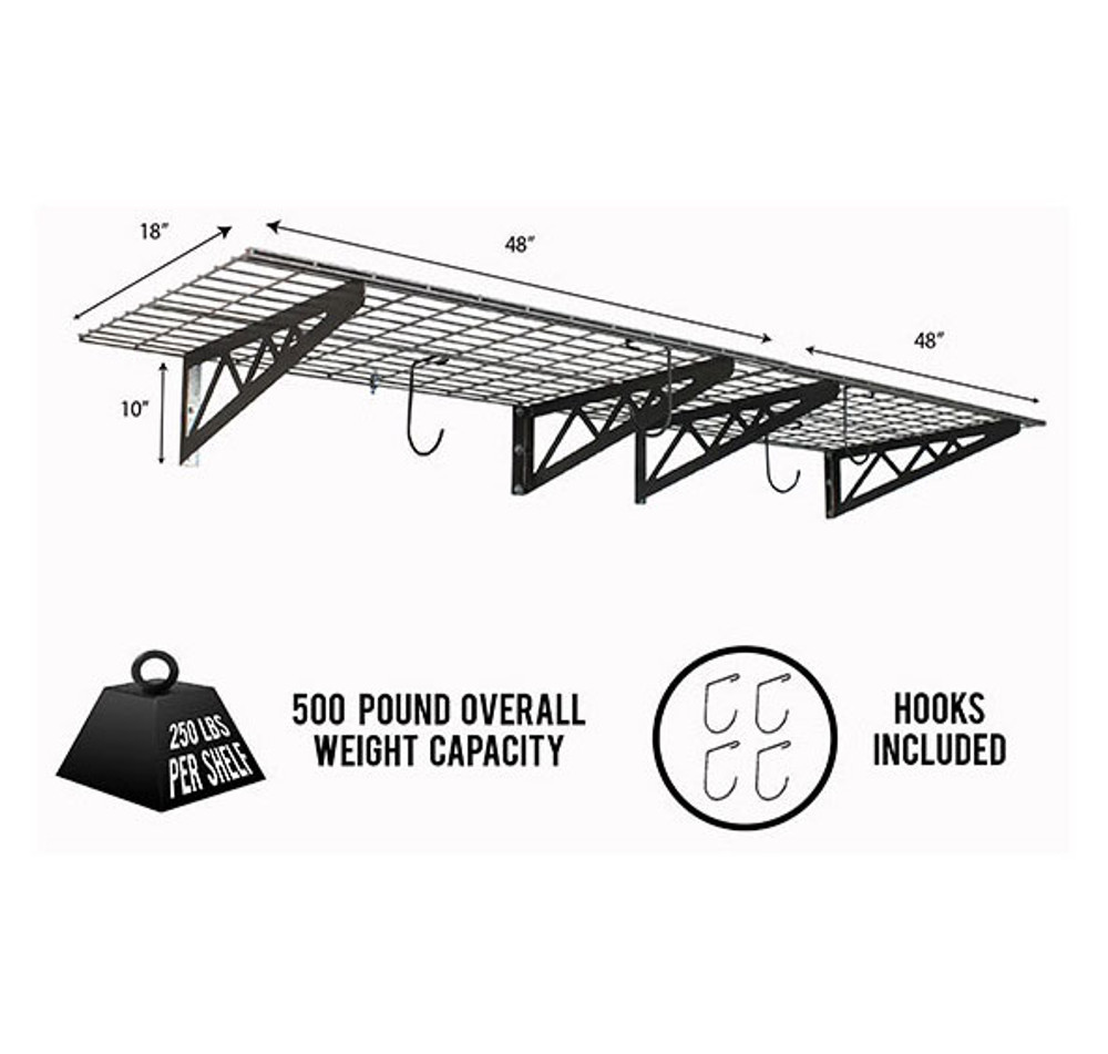 24 x 48 Wall Shelves (Two Pack with Hooks) Hammertone