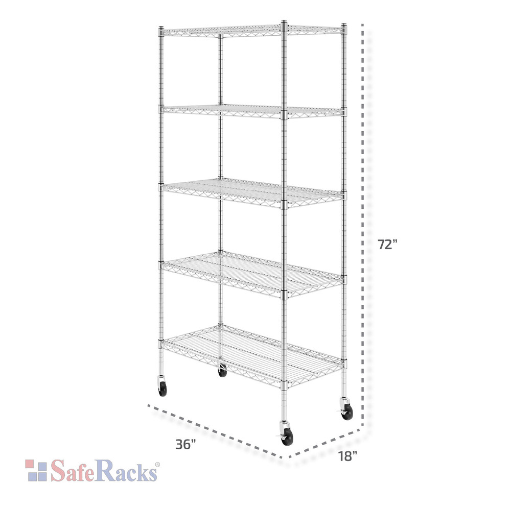 SafeRacks 72"H x 36"W x 18"D 5-Tier NSF Wire Shelving SafeRacks 72"H x 36"W x 18"D 5-Tier NSF Wire Shelving