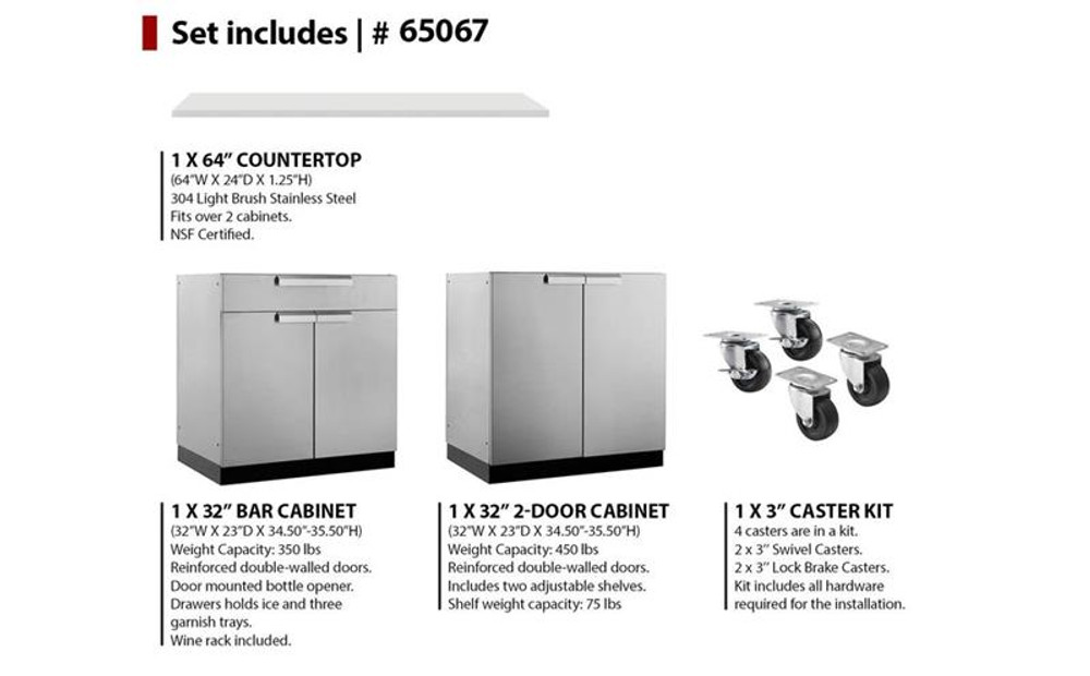 Newage Stainless Steel 64 W X 24 D Outdoor Kitchen Set W Countertop
