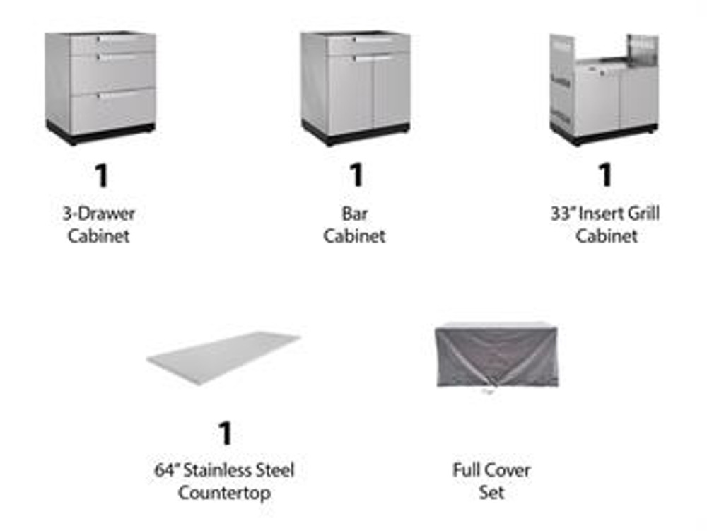 NewAge Stainless Steel 4 Piece Outdoor Kitchen Set with Countertops &amp Covers