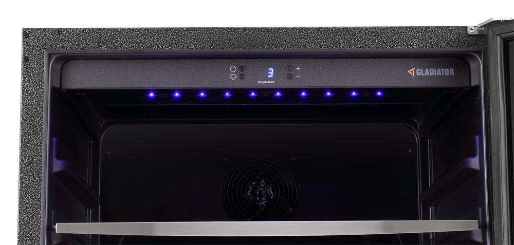 Gladiator Beverage Cooler operating in hot or cold garage conditions, demonstrating extreme temperature readiness from 0°F to 110°F