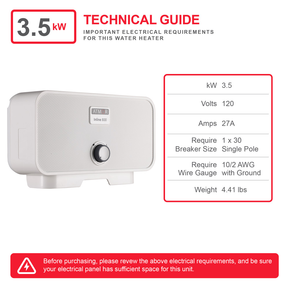 Atmor 3500Watts/120V 0.5GPM Point-Of-Use Electric Tankless Water Heater Atmor 3500Watts/120V 0.5GPM Point-Of-Use Electric Tankless Water Heater