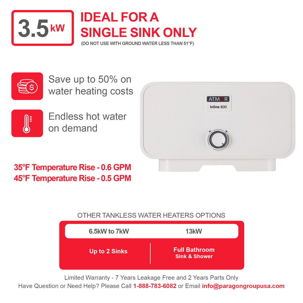 Atmor 3500Watts/120V 0.5GPM Point-Of-Use Electric Tankless Water Heater Atmor 3500Watts/120V 0.5GPM Point-Of-Use Electric Tankless Water Heater