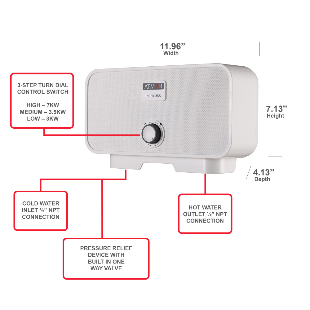 Atmor 7000Watts/240V 1.6 GPM Electric Tankless Water Heater Atmor 7000Watts/240V 1.6 GPM Electric Tankless Water Heater