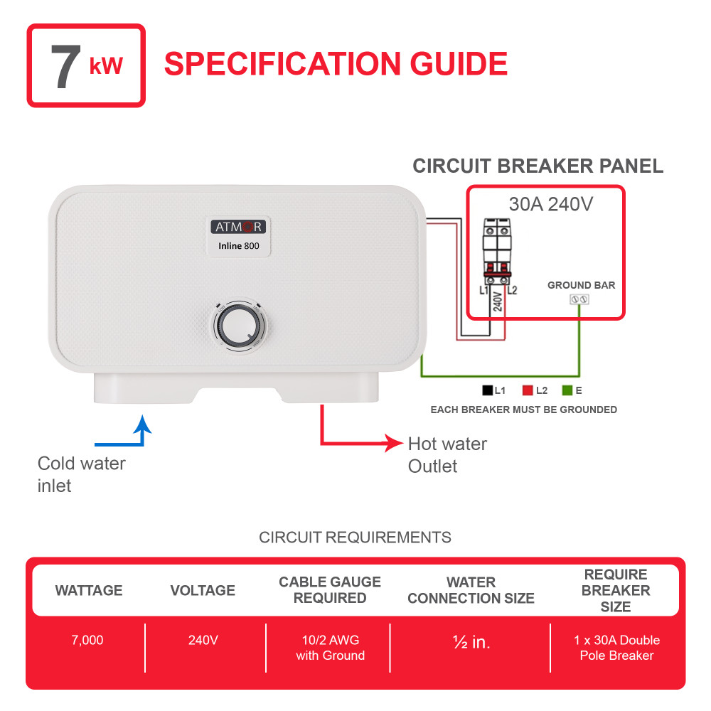 Atmor 7000Watts/240V 1.6 GPM Electric Tankless Water Heater Atmor 7000Watts/240V 1.6 GPM Electric Tankless Water Heater