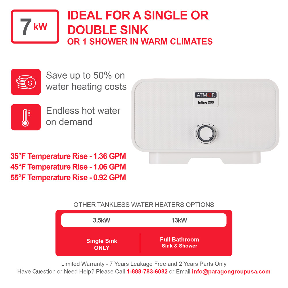 Atmor 7000Watts/240V 1.6 GPM Electric Tankless Water Heater Atmor 7000Watts/240V 1.6 GPM Electric Tankless Water Heater