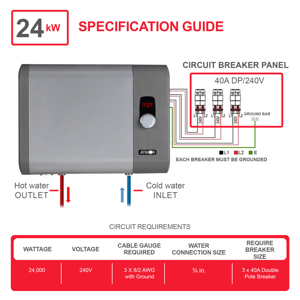 Atmor 24kW 4.65 GPM Electric Tankless Water Heater Atmor 24kW 4.65 GPM Electric Tankless Water Heater