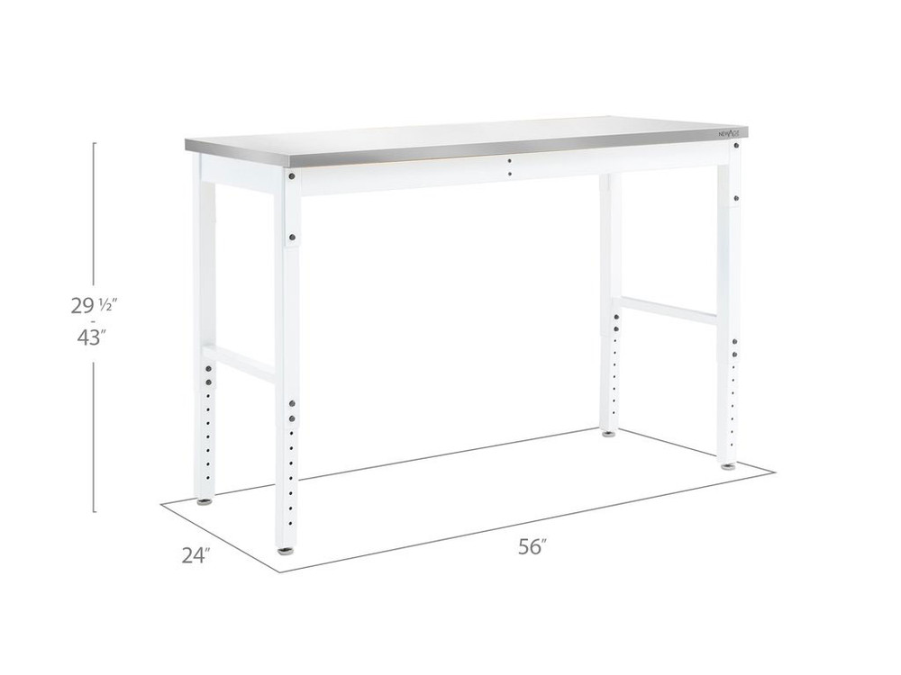 NewAge Pro Series 56" Adjustable Height Stainless Steel Workbench - White NewAge Pro Series 56" Adjustable Height Stainless Steel Workbench - White