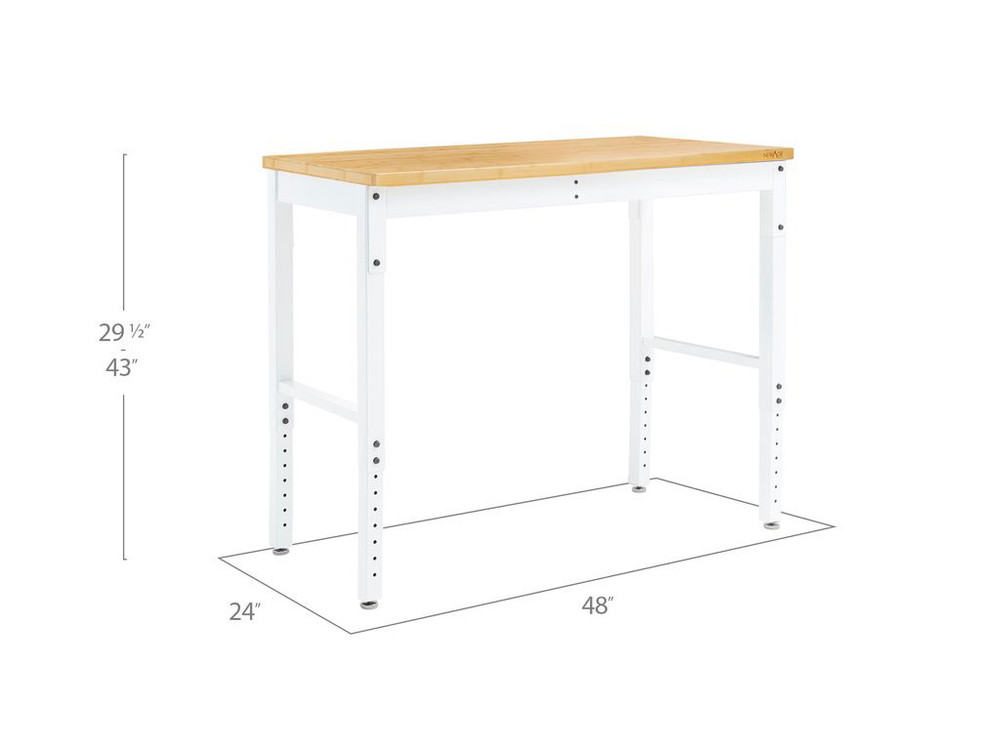 NewAge Pro Series 48" Adjustable Height Bamboo Workbench - White