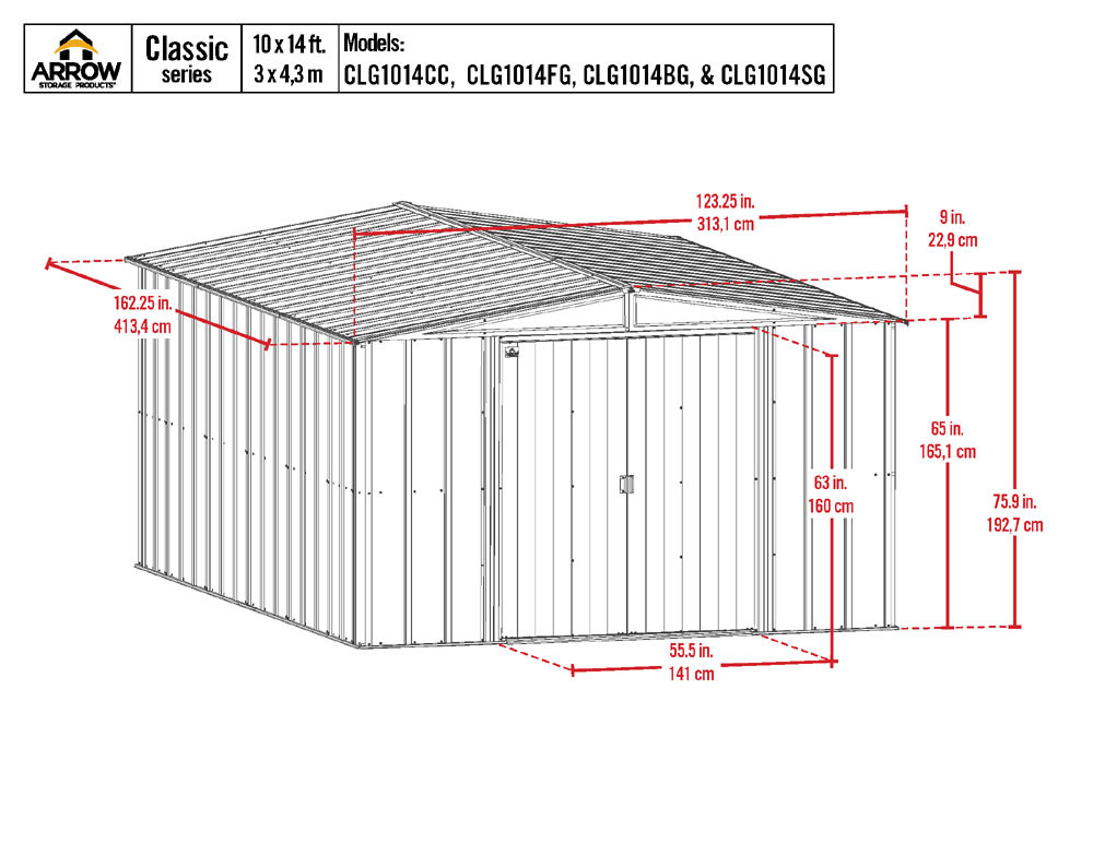 Arrow Classic Steel Storage Shed 10x14 - Blue Grey