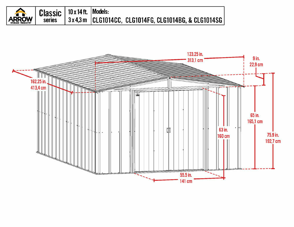 Arrow Classic Steel Storage Shed 10x14 - Sage Green