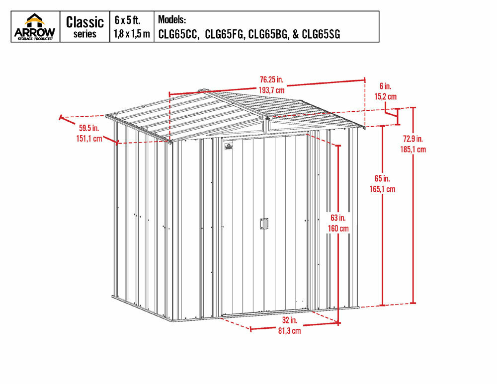Arrow Classic Steel Storage Shed 6x5 - Charcoal