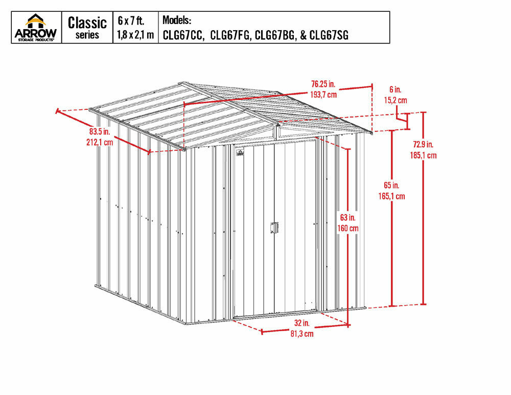 Arrow Classic Steel Storage Shed 6x7 - Charcoal