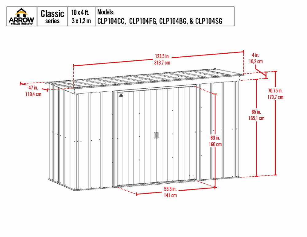 Arrow Classic Steel Storage Shed 10x4 - Charcoal