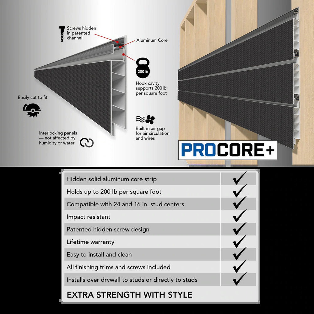 Proslat PROCORE+ Black Carbon fiber PVC Slatwall Mini Bundle Proslat PROCORE+ Black Carbon fiber PVC Slatwall Mini Bundle