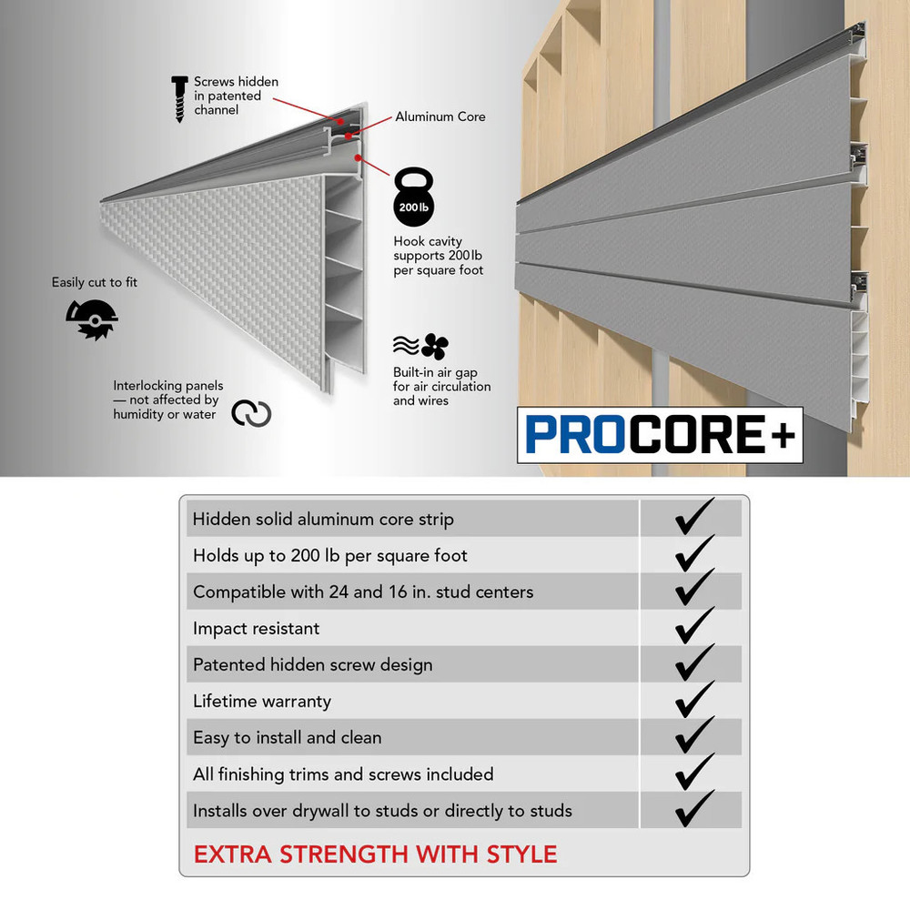 Proslat PROCORE+ Silver Gray Carbon fiber PVC Slatwall (3 Pack) 96 sq ft