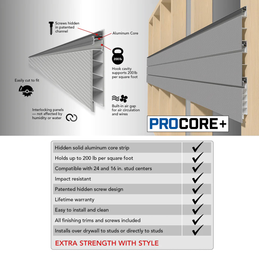 Proslat PROCORE+  Silver Gray Carbon Fiber PVC Slatwall Ultimate Bundle
