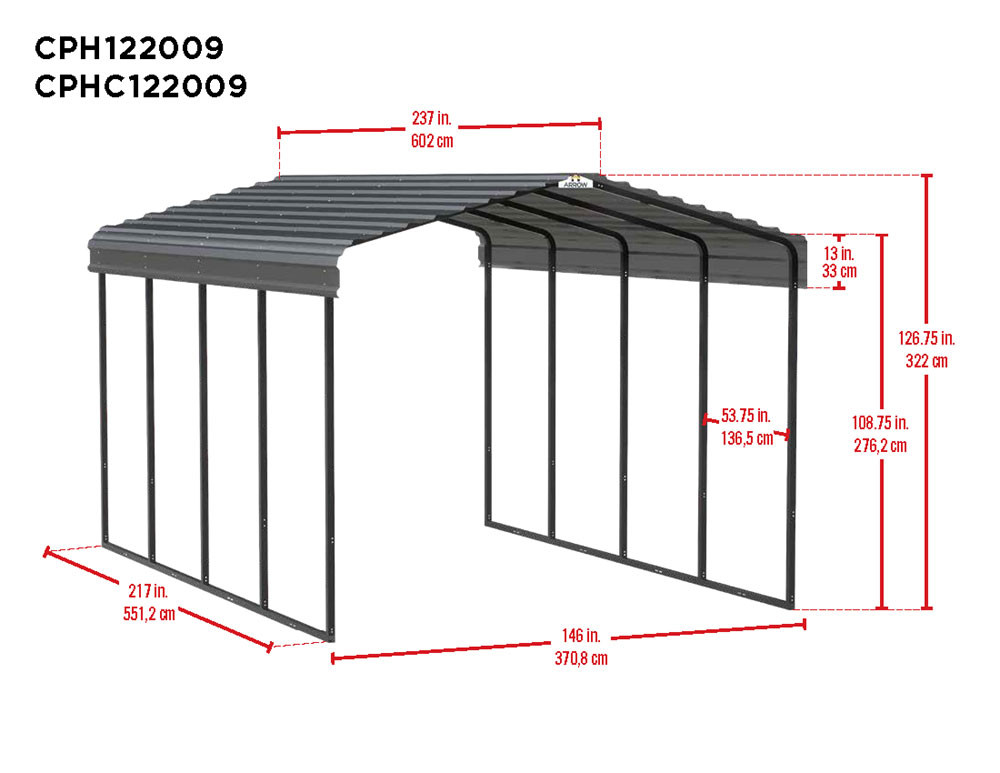 Arrow Steel Carport 12 x 20 x 9 ft. Galvanized Eggshell