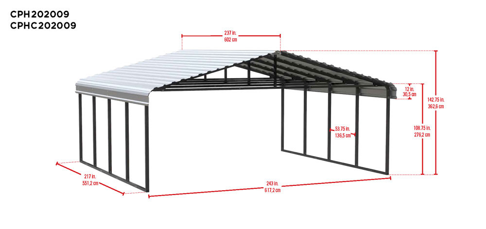Arrow Steel Carport 20 x 20 x 9 ft. Galvanized Eggshell