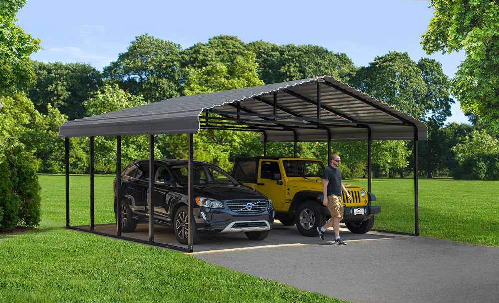 Arrow Steel Carport 20 x 24 x 9 ft. Galvanized Charcoal