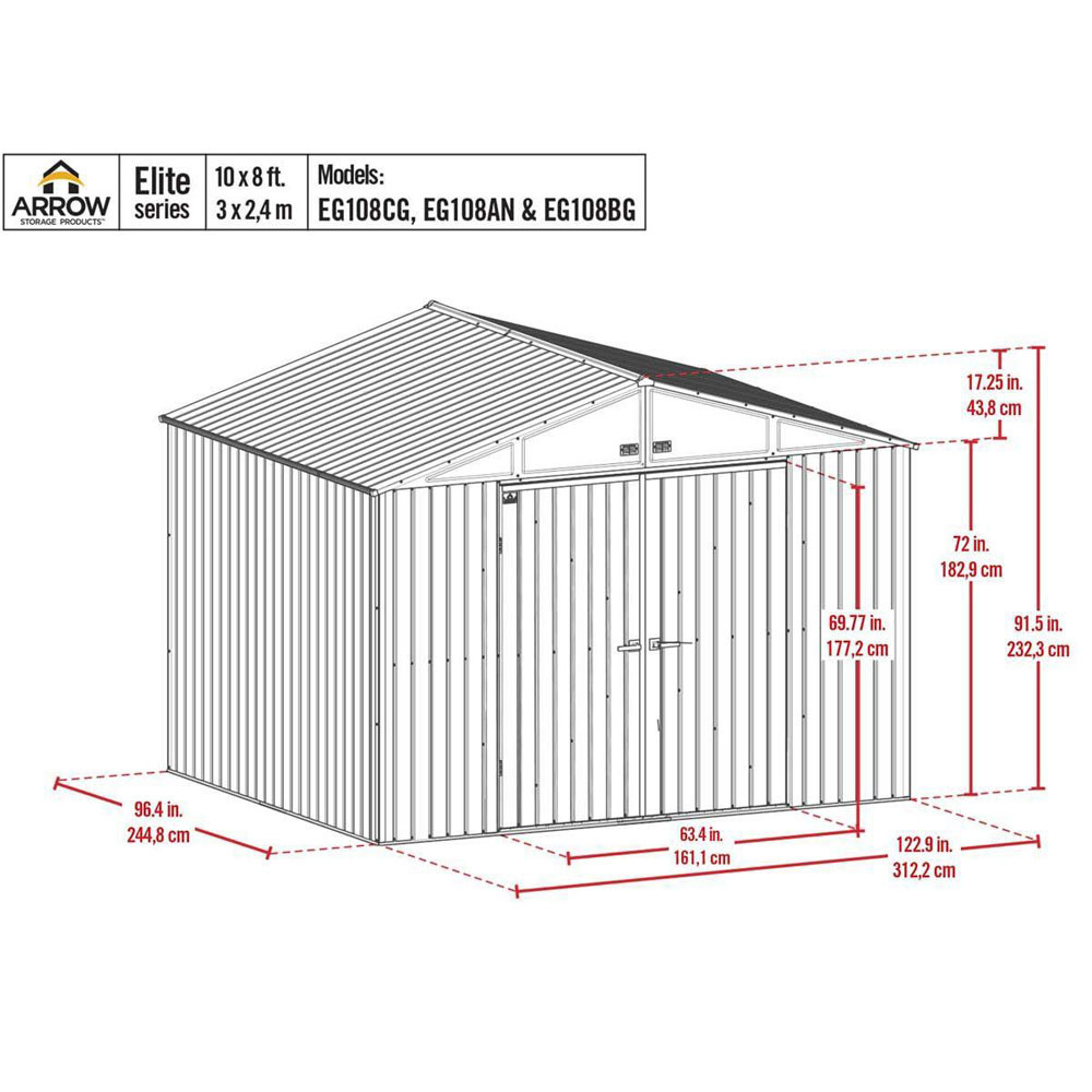 Arrow Elite Steel Storage Shed 10x8 Galvalume