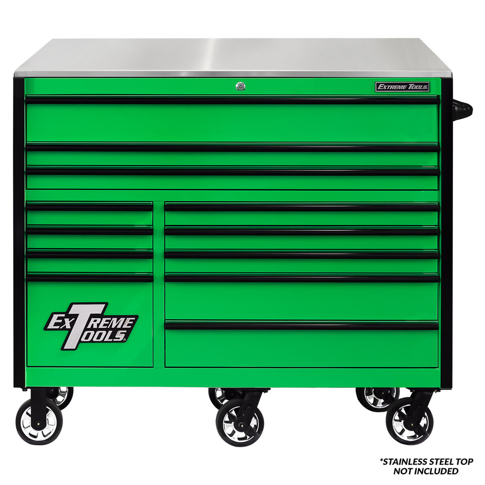 Extreme Tools RX Series 55" 12-Drawer Roller  - Green w/Black Drawer Pulls