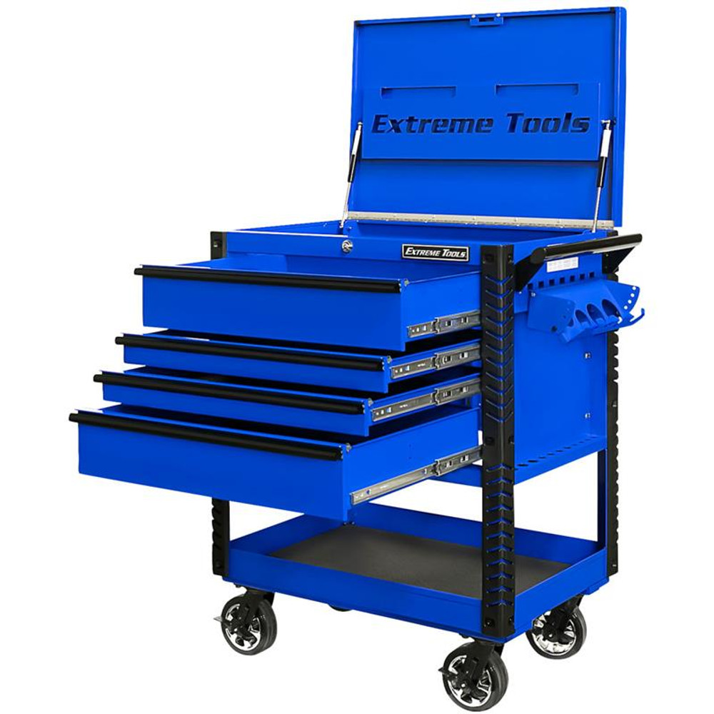 Extreme Tools EX Series 33" 4-Drawer Deluxe Series Tool Cart - Blue w/Black Drawer Pulls