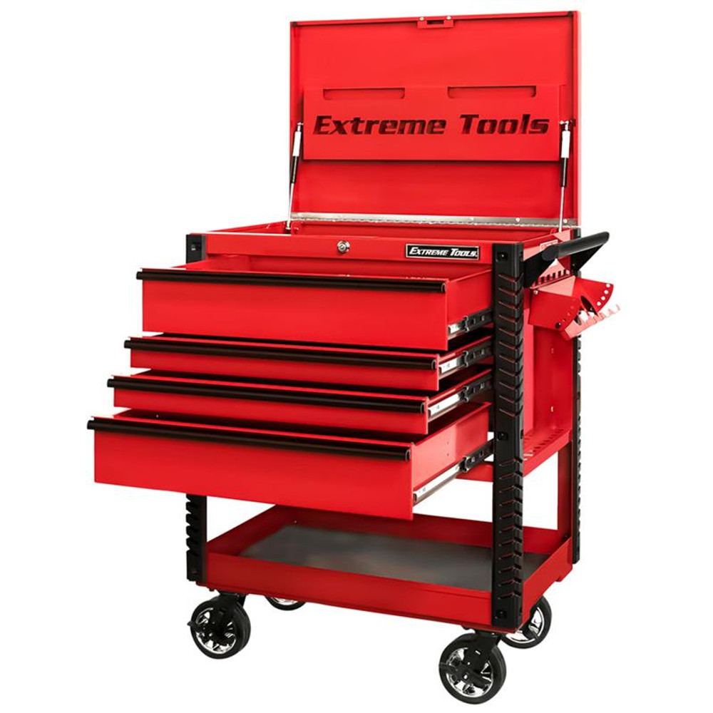 Extreme Tools EX Series 33" 4-Drawer Deluxe Series Tool Cart - Red w/Black Drawer Pulls