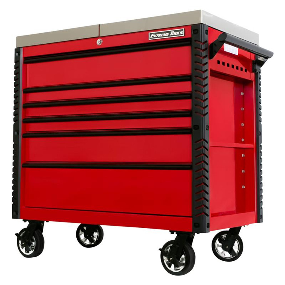 Extreme Tools EX Series 41" 6-Drawer Deluxe Slider Top Tool Cart - Red w/Black Drawer Pulls Extreme Tools EX Series 41" 6-Drawer Deluxe Slider Top Tool Cart - Red w/Black Drawer Pulls