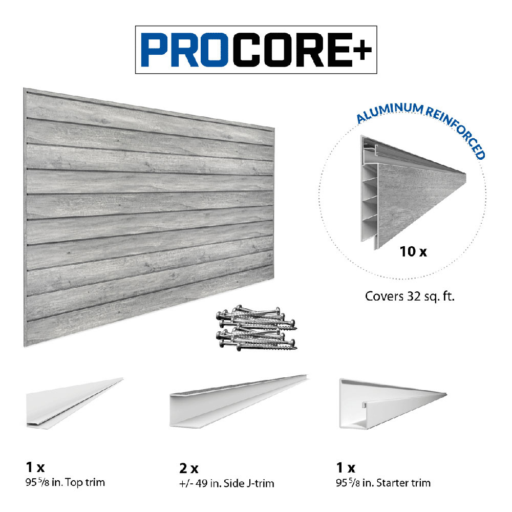Proslat 8 ft. x 4 ft. PROCORE+ PVC Slatwall - Gray Wood Proslat 8 ft. x 4 ft. PROCORE+ PVC Slatwall - Gray Wood