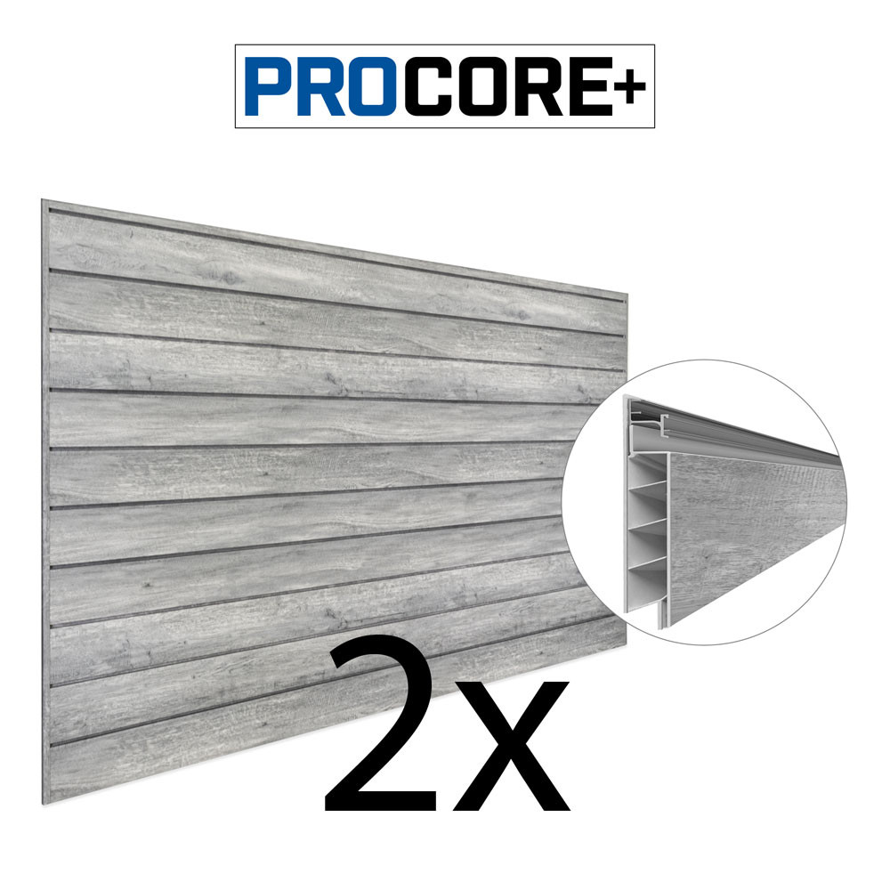 Proslat 8 ft. x 4 ft. PROCORE+ Gray Wood PVC Slatwall - (2 Pack) 64 sq ft