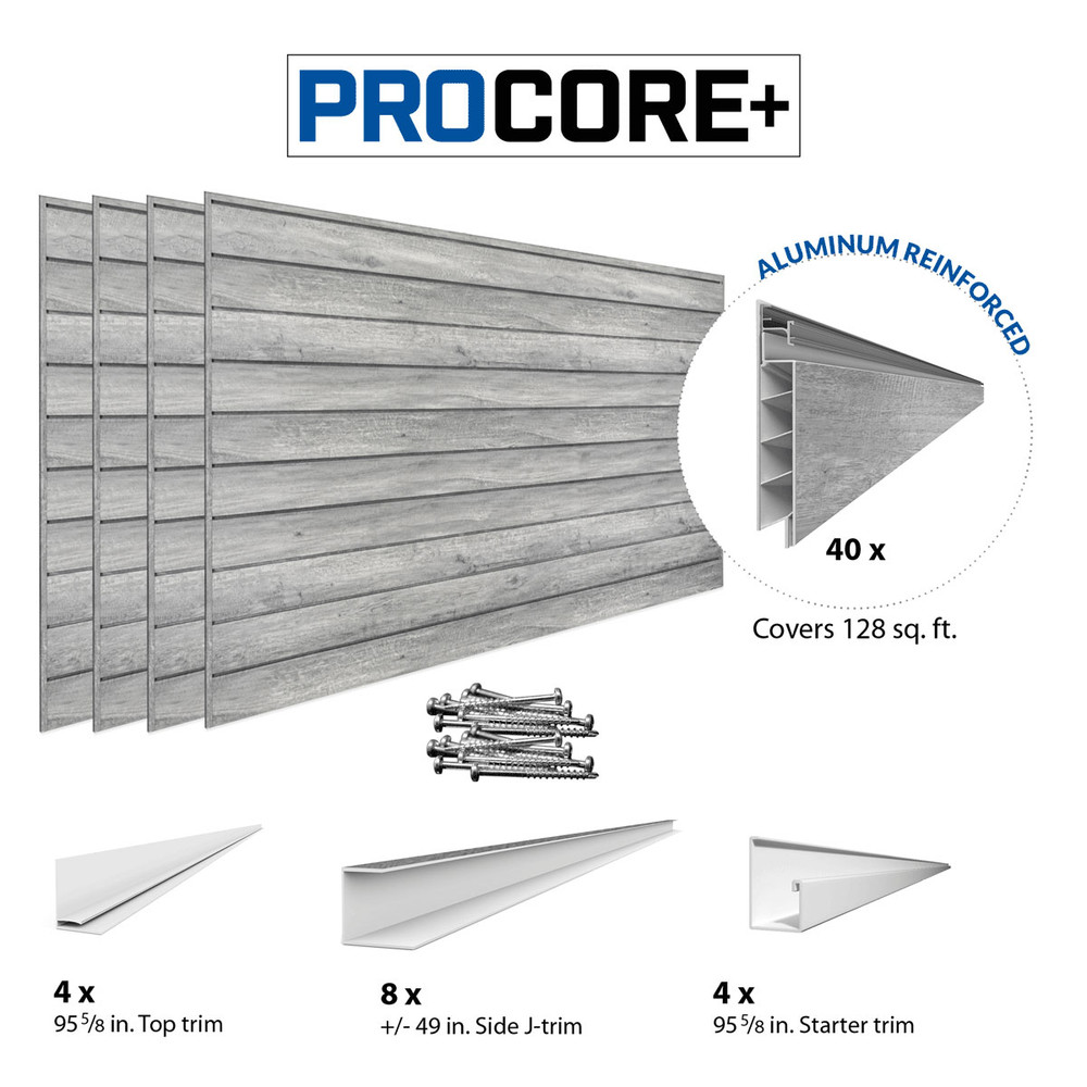 Proslat 8 ft. x 4 ft. PROCORE+ PVC Slatwall ( Pack) 128 sq ft - Gray Wood Proslat 8 ft. x 4 ft. PROCORE+ PVC Slatwall ( Pack) 128 sq ft - Gray Wood