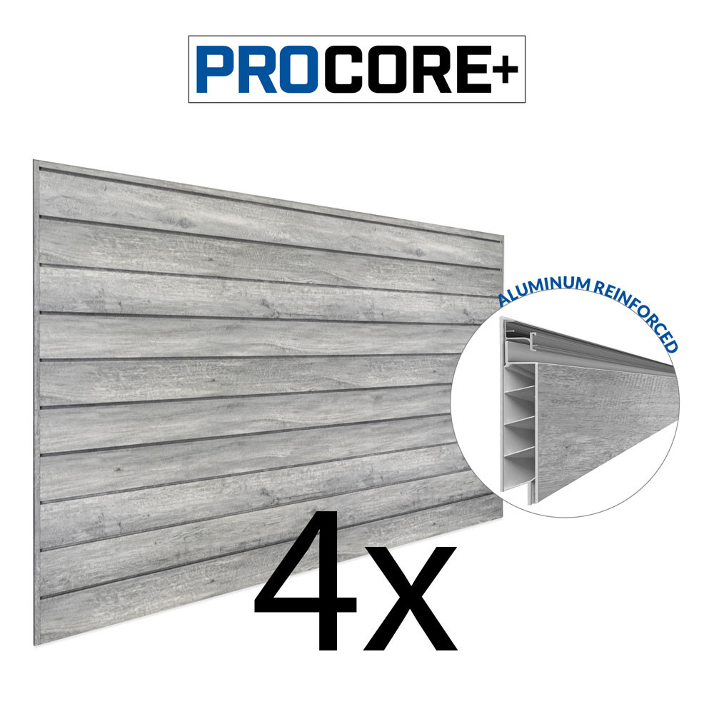 Proslat 8 ft. x 4 ft. PROCORE+ PVC Slatwall ( Pack) 128 sq ft - Gray Wood