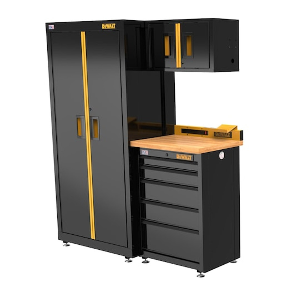 DEWALT 63 in. Wide, 4 Piece Welded Storage Suite with 5-Drawer Base Cabinet and Wood Top