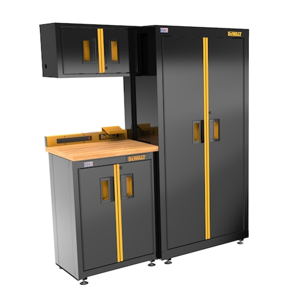 DEWALT 63 in. Wide, 4 Piece Welded Storage Suite with 2-Door Base Cabinet and Wood Top