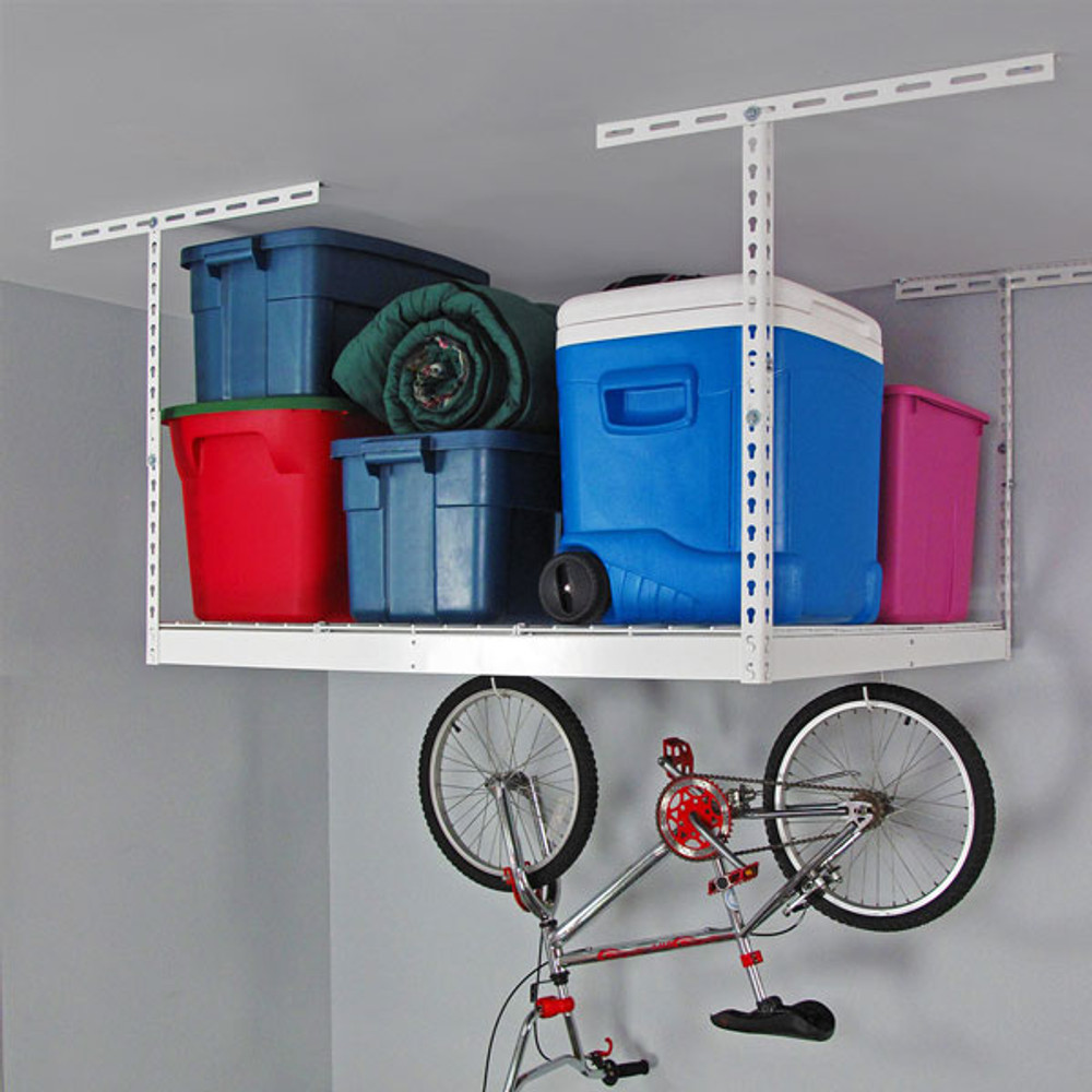 SafeRacks 4' x 4' Overhead Storage Rack 24" - 45" Drop - White SafeRacks 4' x 4' Overhead Storage Rack 24" - 45" Drop - White