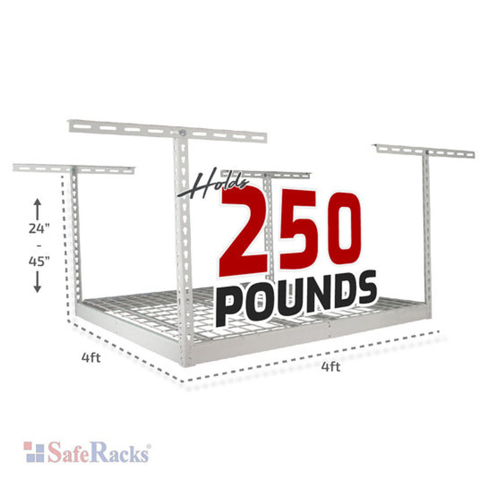 MonsterRax 4' x 4' Overhead Storage Rack 24" - 45" Drop - White MonsterRax 4' x 4' Overhead Storage Rack 24" - 45" Drop - White