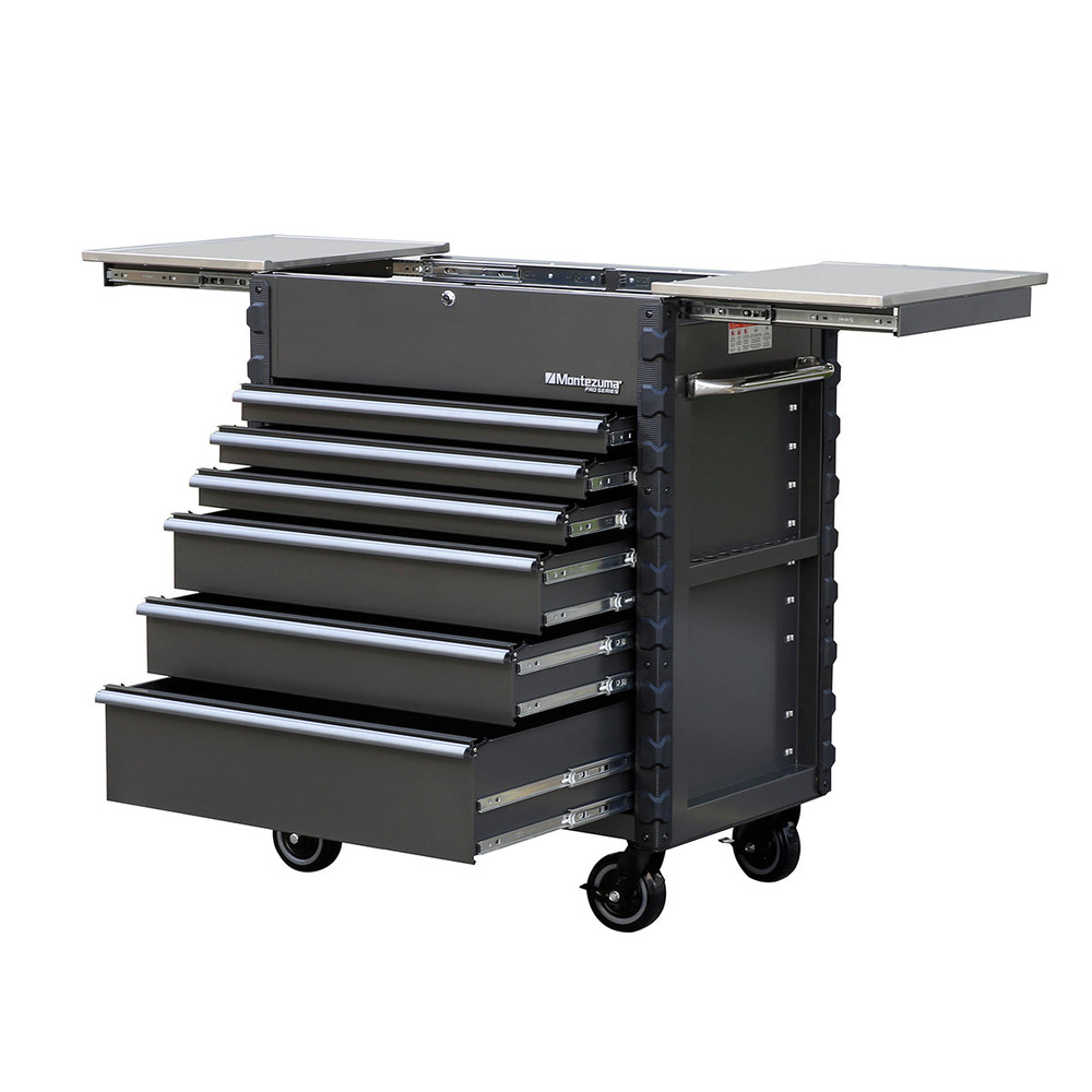Montezuma Pro Series 36" Mechanics Cart - Metallic Gray w/Blue trim Montezuma Pro Series 36" Mechanics Cart - Metallic Gray w/Blue trim