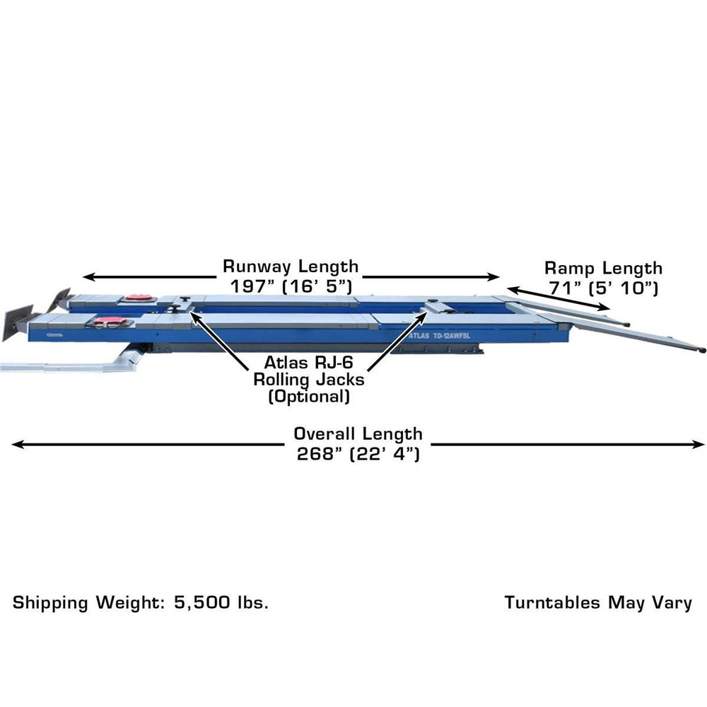 Atlas 12AWFSL Alignment Scissor Lift and RJ-6 Rolling Jacks Combo