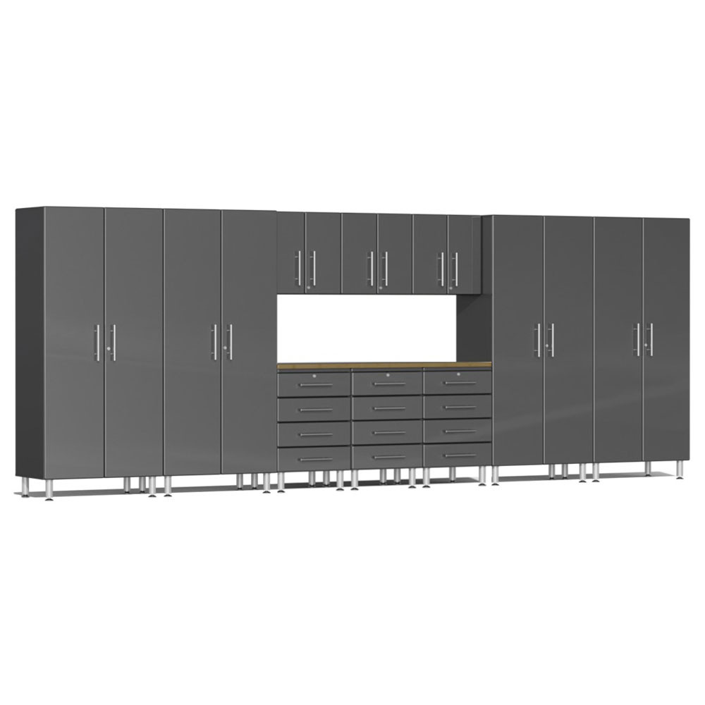 Ulti-MATE Garage 2.0 Series Grey Metallic 11 Piece Kit with Bamboo Worktop