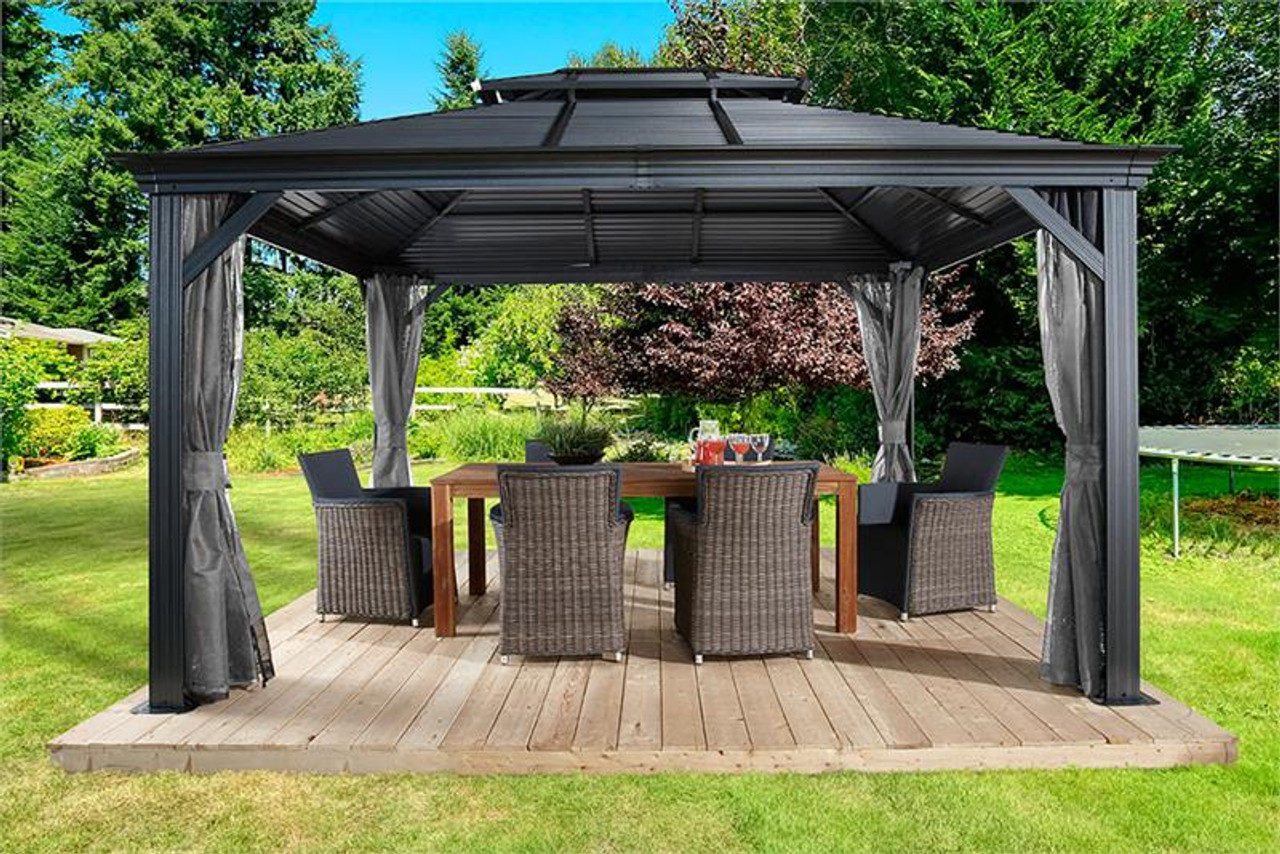 Sojag Mykonos II 12x16 Double Roof Hardtop Gazebo with Mosquito Netting