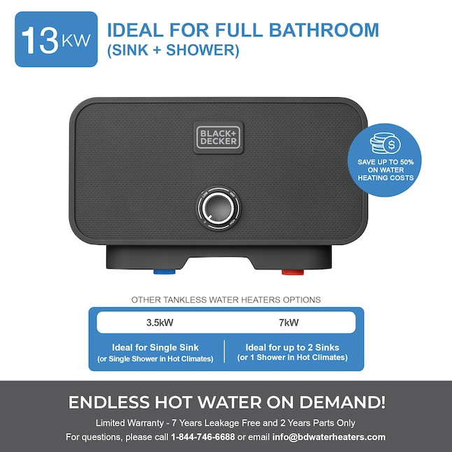 Black+Decker 13kW/240V Electric Tankless Water Heater Includes Pressure ...