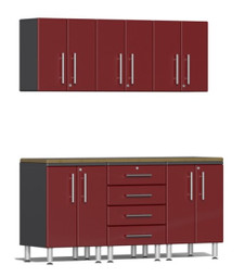 Ulti-MATE Garage 2.0 Series Red Metallic 7-Piece Set with Bamboo Worktop