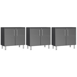 Ulti-MATE Garage 2.0 Series Grey Metallic 3-Piece Oversized 2-Door Base Cabinet Set Ulti-MATE Garage 2.0 Series Grey Metallic 3-Piece Oversized 2-Door Base Cabinet Set