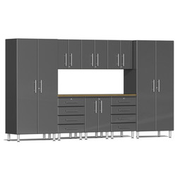 Ulti-MATE Garage 2.0 Series Grey Metallic 9 Piece Kit with Bamboo Top