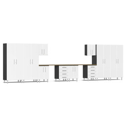 Ulti-MATE Garage 2.0 Series White Metallic 12-Piece Kit with Bamboo Worktop